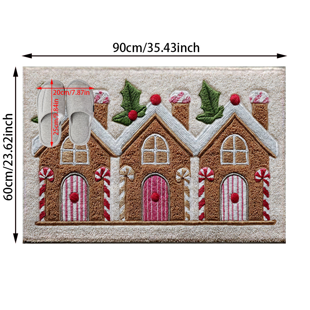 TEMU 1pc Easy Christmas House Pattern Faux Cashmere Material, Printed Anti-slip Floor Mat, Anti-slip Mat, Suitable For Festival Parties, Party