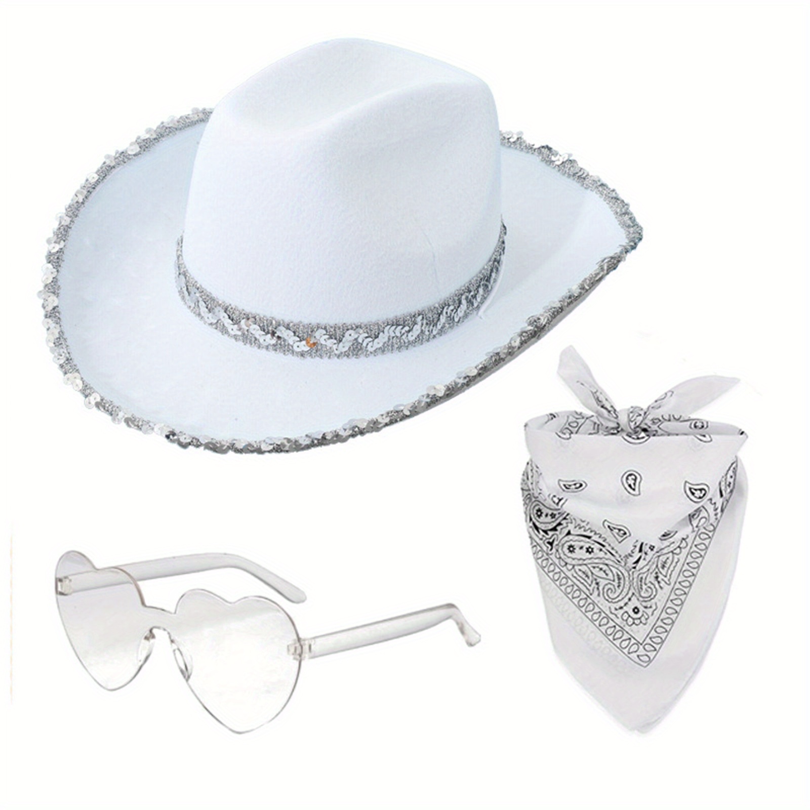 2147 4 Packs Disco Ball Western Cowboy Hat With Sunglasses And Bandanas, Check Out Disco Cowboy main image 2