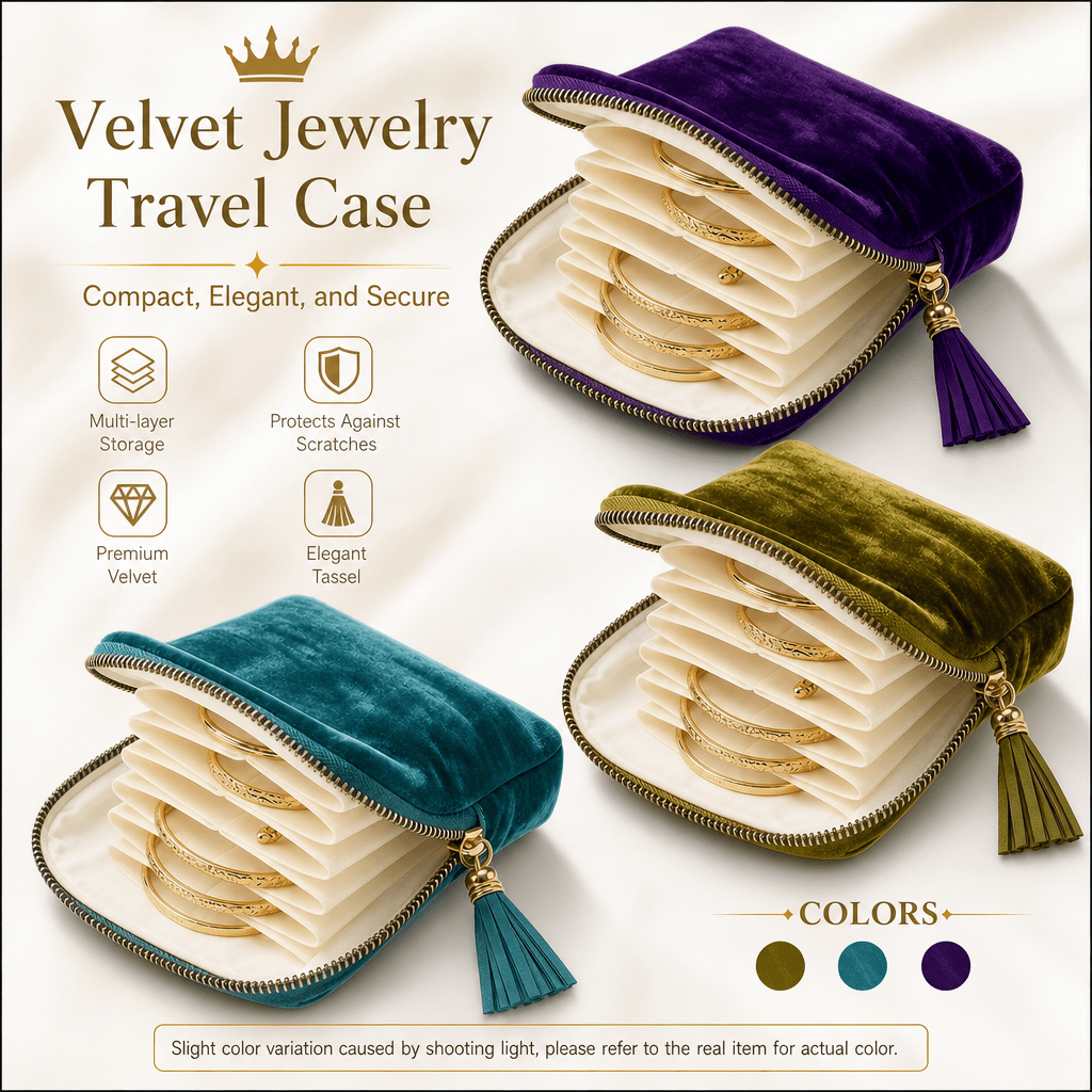 TEMU Rouleau à bijoux de voyage portable en velours vintage | Pochette à bijoux multifonctionnelle à compartiments multiples de grande , pochette à