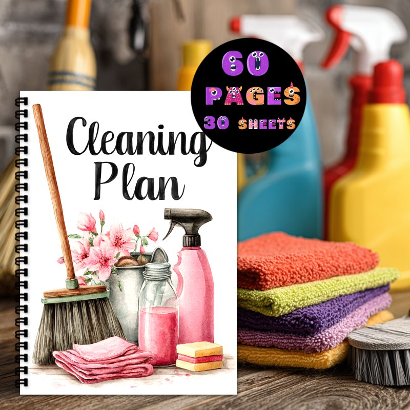 TEMU 1pc, Adhd Home Notebook | Spiral Bound A4 Planner - Schedules, Task Lists For Kitchen And Bathroom - Planner With Broom, Spray Bottle, Pink