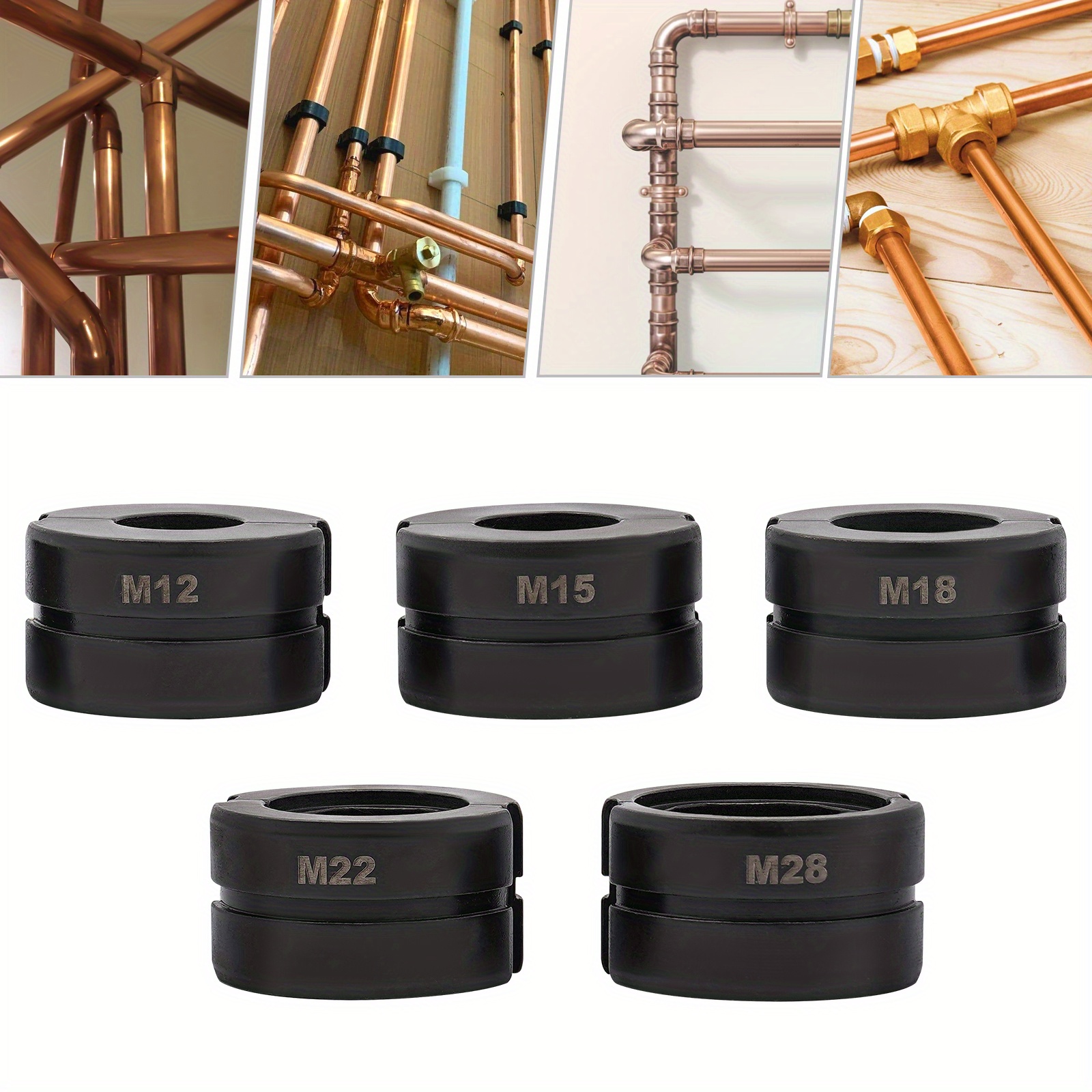 TEMU Set van 5 buiskrimpmatrijzen voor buizen, compatibel met hydraulische of mechanische tangen, duurzaam Cr40, meerdere maten (12mm-28mm)