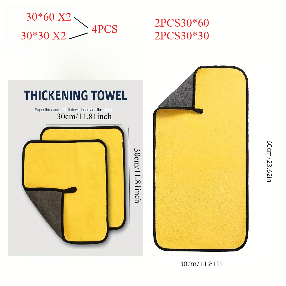 E-shop 4er-Pack (30 x 60 x 2,30 x 30 x 2) Stück doppelseitige Korallenfleece-Mikrofaser-Reinigungstücher - Hoch saugfähig, wiederverwendbar,