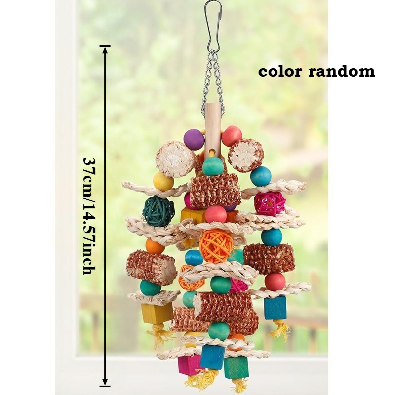 Natural Parrot Chewing Toy - Colorful Rattan Ball String, Durable Rattan Birdcage Accessory, , Entertaining, Suitable For Birds, Small Wooden Beads With Random Color Combinations.