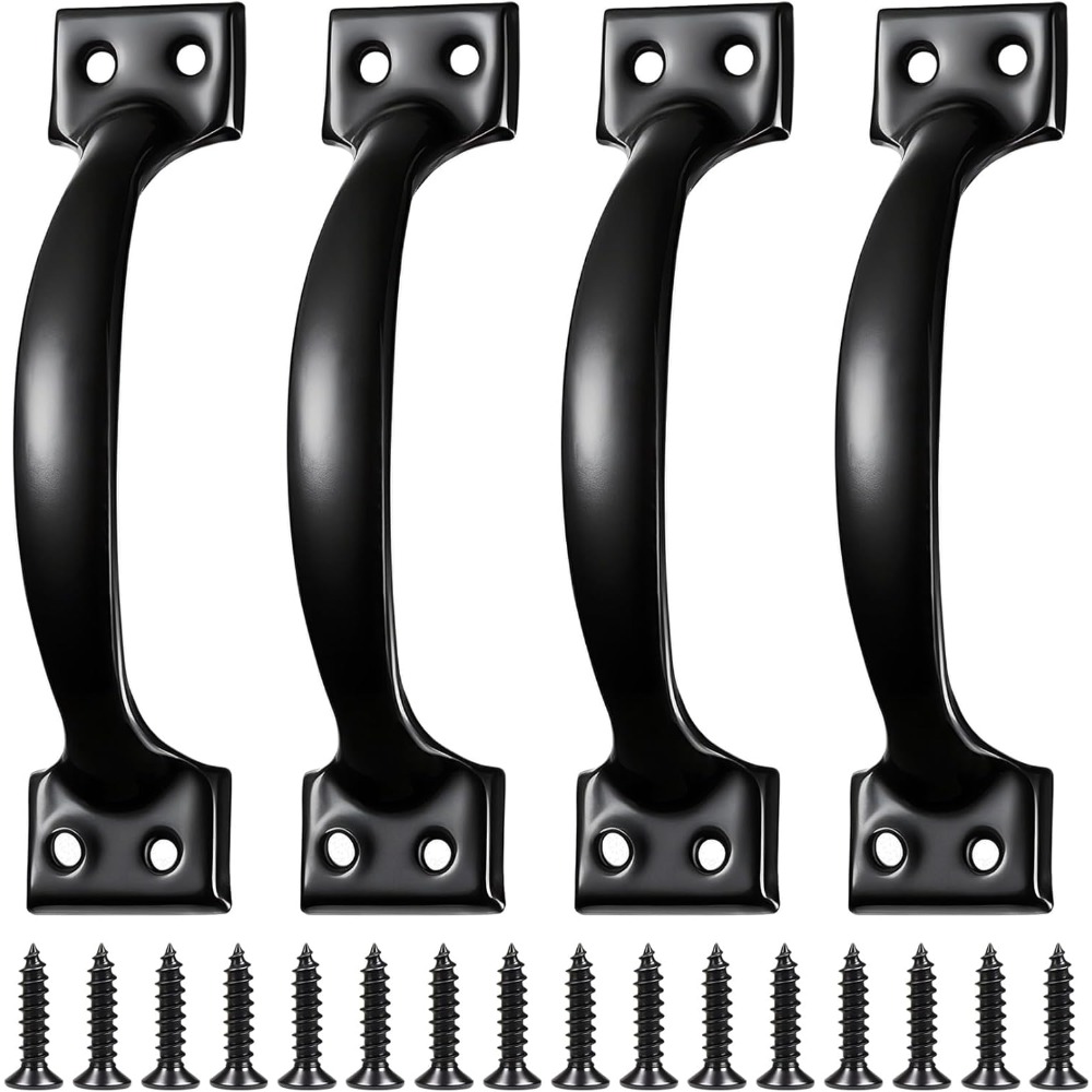 TEMU 4pcs Black Door Handles, 98mm/3.86" Garden Gate Handles For Wooden Gates Outdoor Pull Handles For Doors Cabinets Furniture Home Garden Shed Door