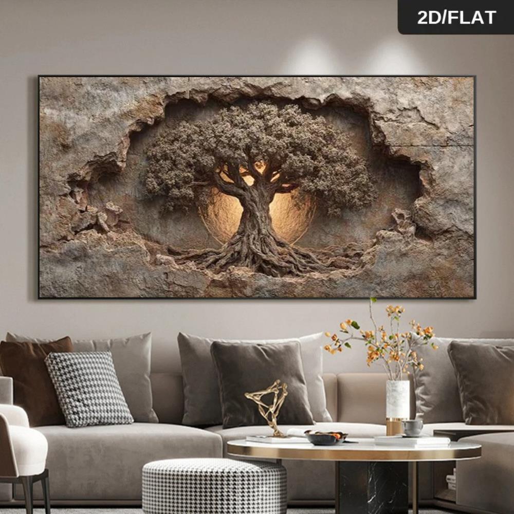 E-shop 2D Flat, 2D Flat, 2D/FLAT 1 Stück Große Größe Rahmenloses Modernes Abstraktes Baum des Lebens Leinwandgemälde - Künstlerisches Poster mit Alten