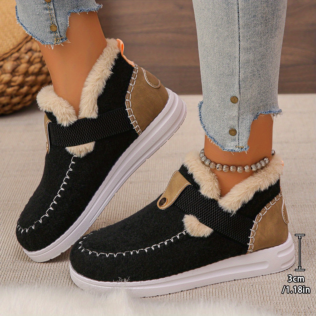 Women's Winter Boots with Thick Platform Sole Slip-On Cold Weather Shoes,  Cushioned Insole Non-Slip PU Outsole for Snow, Everyday Formal Events