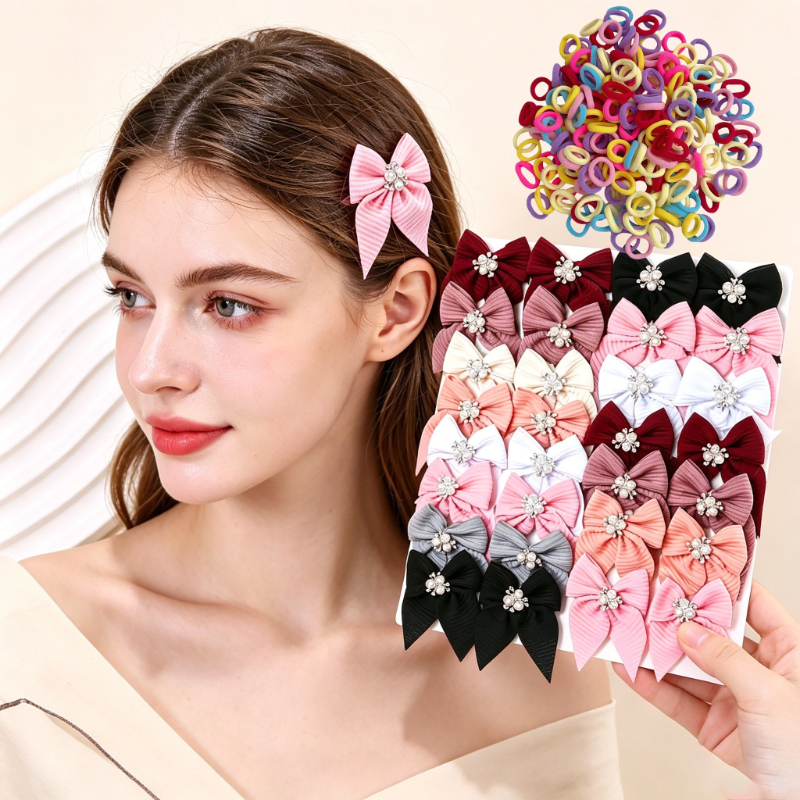 20/30pcs Elegant Hair Accessories Set with Rhinestone Bow Barrettes