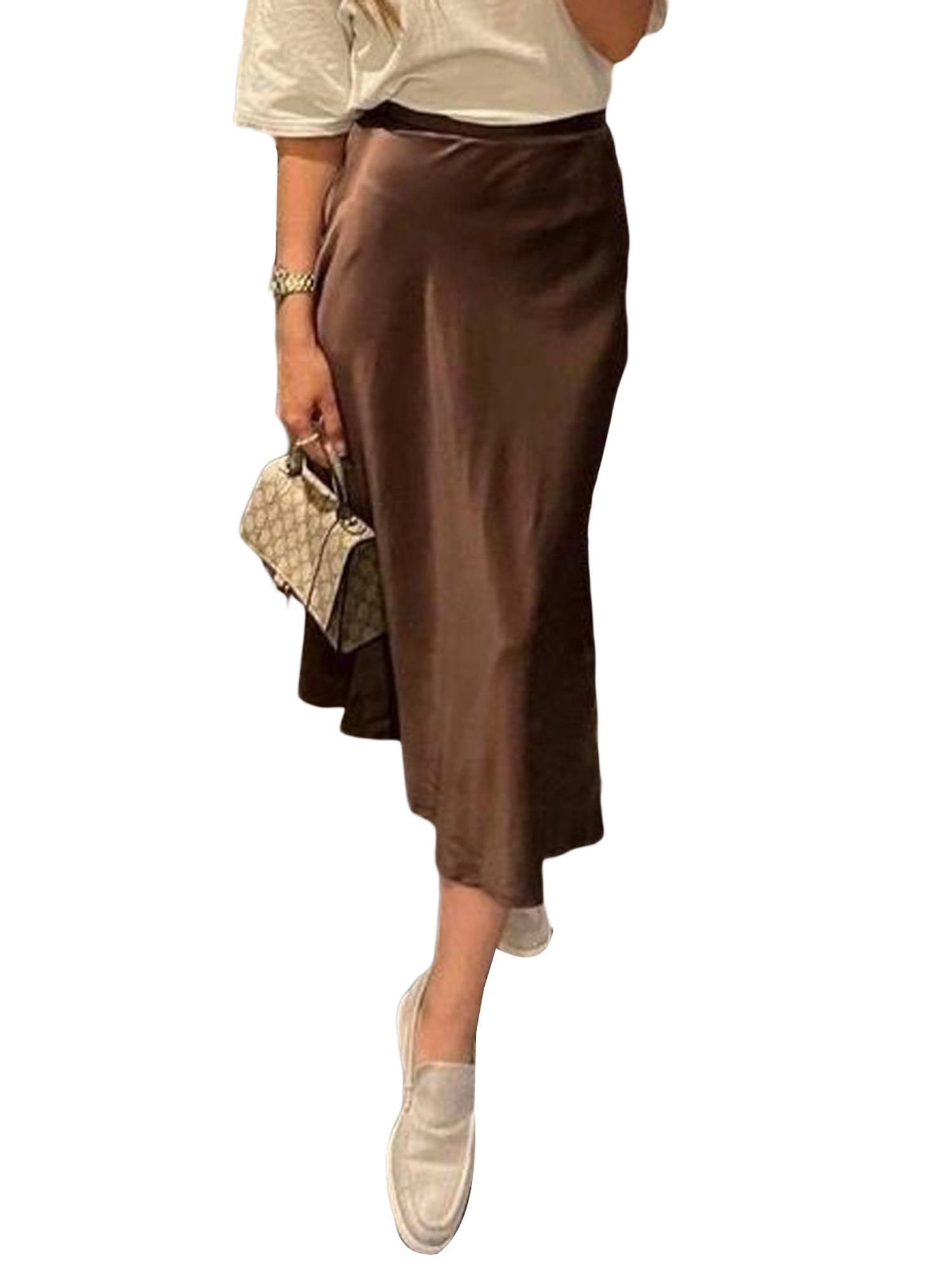 ザハイライツ satin'skirt'longdullbrown