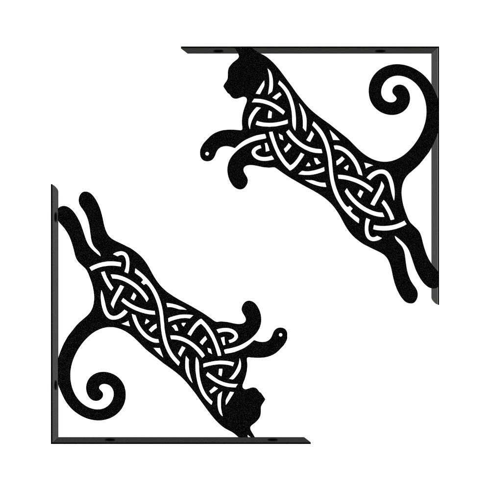 E-shop 2er-Set katzeförmige Regalwinkel mit keltischem Knoten, L-förmige wandmontierte platzsparende Regalhalterungen aus Eisen, geeignet für