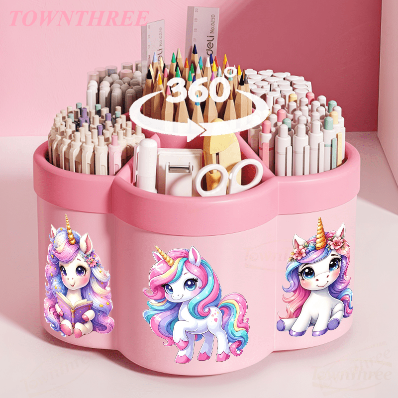 TEMU 1pc Rotatable Pen Holder And Cosmetic Organizer | Cute Unicorn Series - 360° Rotating Convenient Desktop Storage Box | Large Capacity Portable