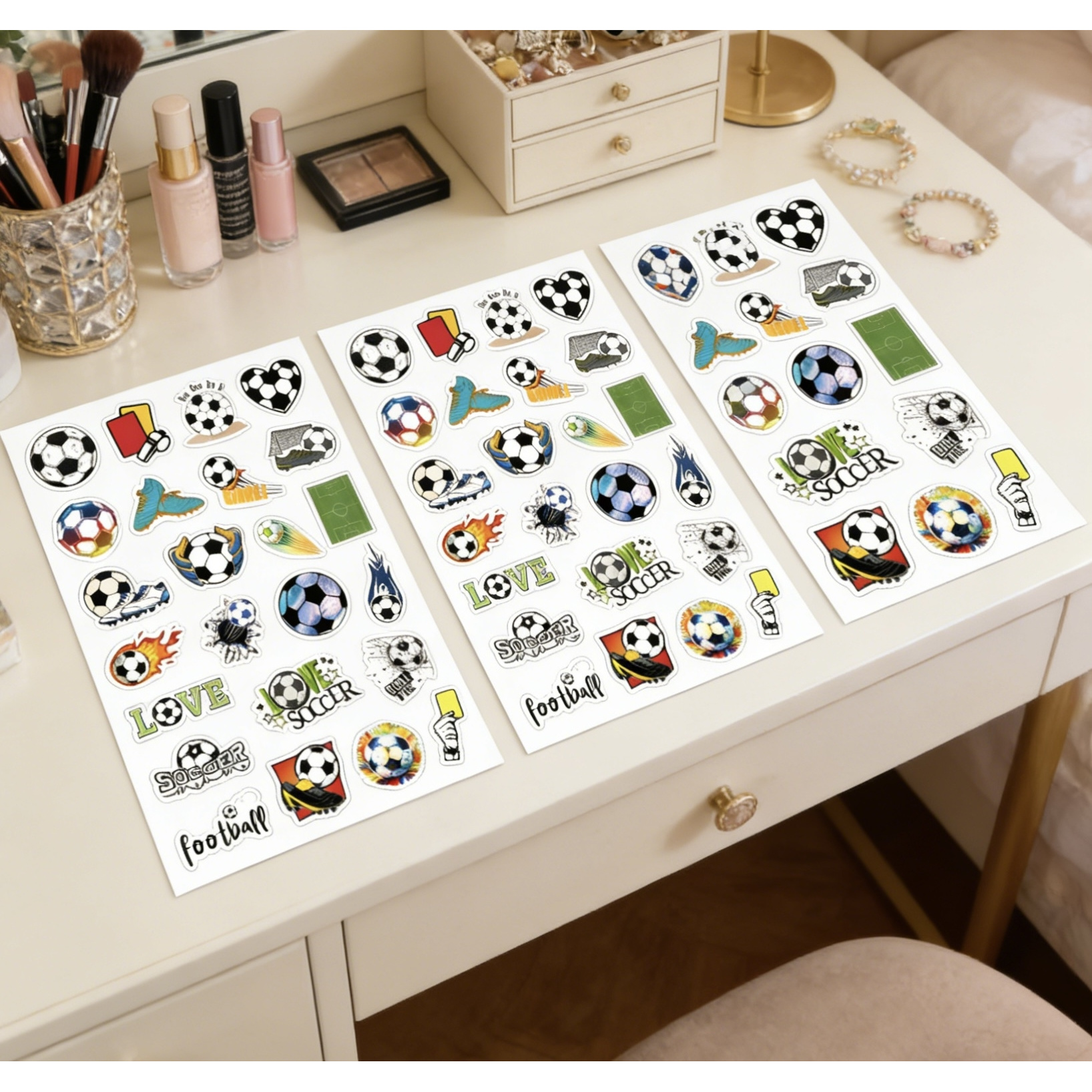 Image of Football-themed Fun Stickers, 3 Sheets With 72pcs, Self-adhesive And Easy To Apply, Lightweight And Convenient, Suitable For Decorating Journals, Computers, Sports Equipment, And More