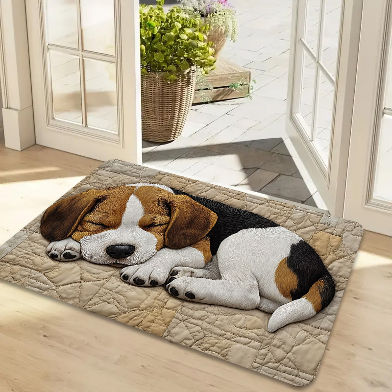beagle puppy door mat non slip heavy duty 600gsm thick soft polyester mat with beagle dog print machine washable indoor outdoor mat for pet   bedroom living room beagle lover gift   beagle puppy lying down design plush 0 47 inch thick ideal for doorways balcony study rv laundry room and outdoor use beagle themed floor mat Product details 2