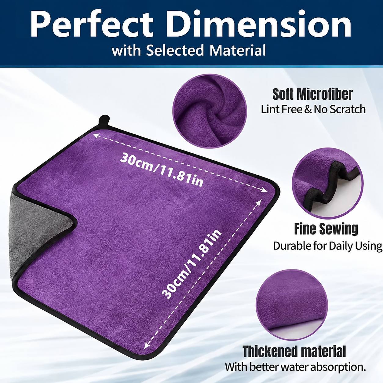 TEMU 3pcs Microfiber Car Cleaning Towels - Thick, Highly Absorbent, Without Fuzz, Efficient Drying And Cleaning. Car Care Accessories | Purple Design