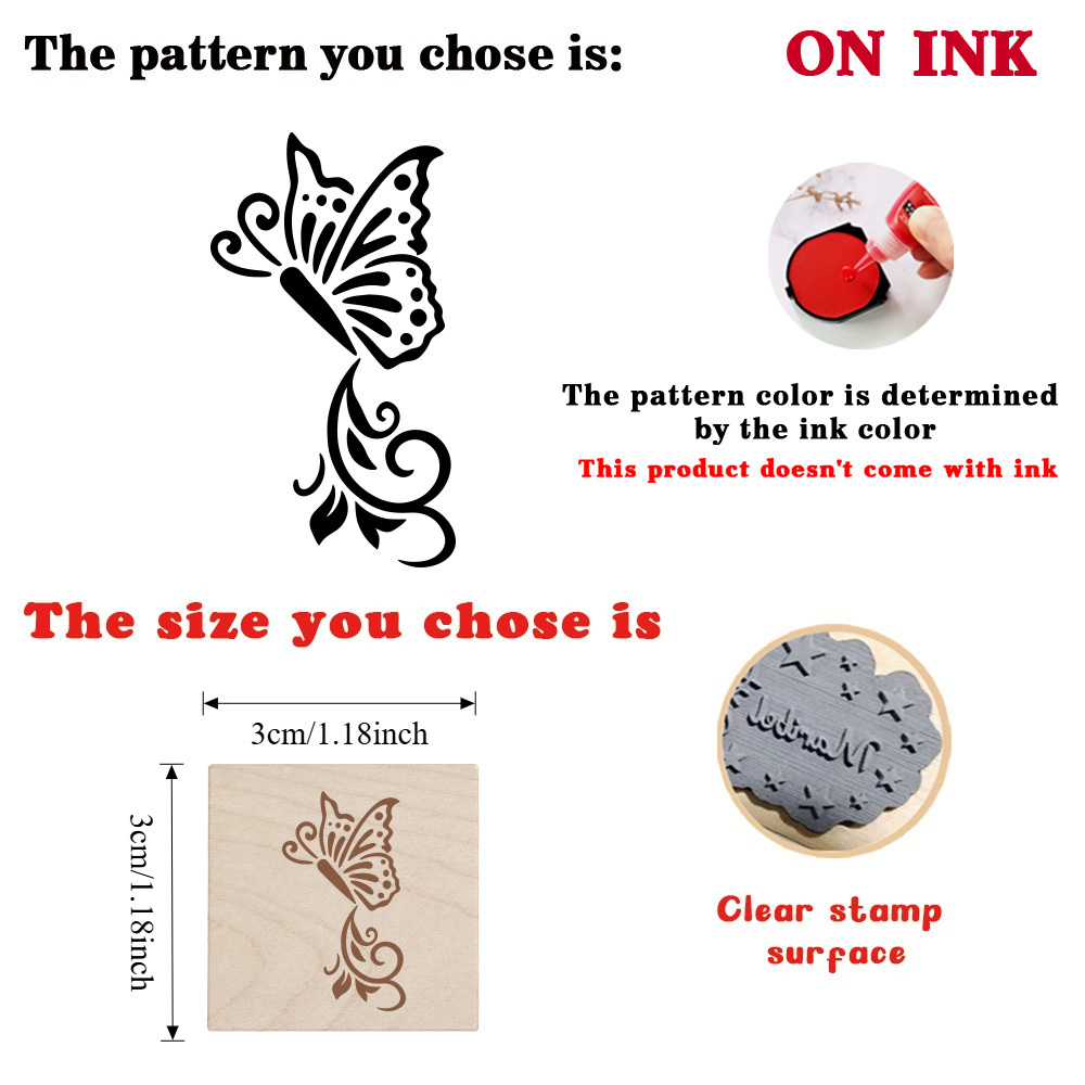 Vintage Vines Butterfly Rectangle Wooden Rubber Stamp