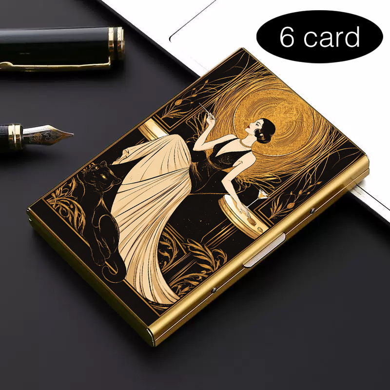 TEMU 1pc Stainless Steel Rfid Anti Theft Card Holder 2d Printed Womandress Blackcat Stylish Black Metal Wallet With Multi Compartment Design Perfect