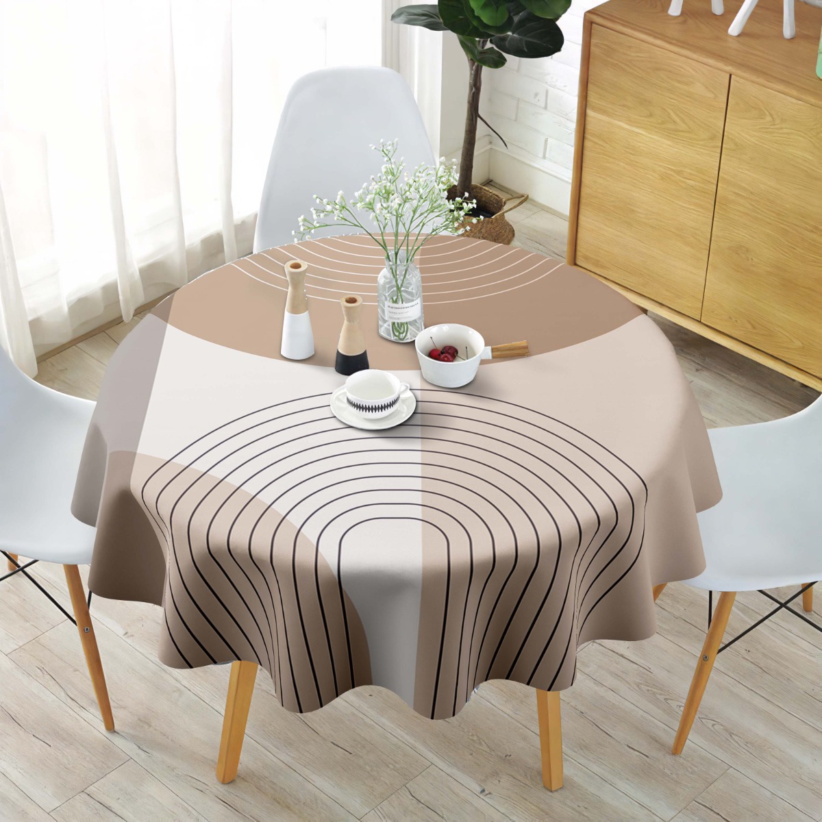 TEMU 2d Flat Tablecloth1pcsround Tablecloth With Geometric Line Patterns, Durable And Wipeable Party Tablecloth|garden Decoration|gift|bohemian|, 2d