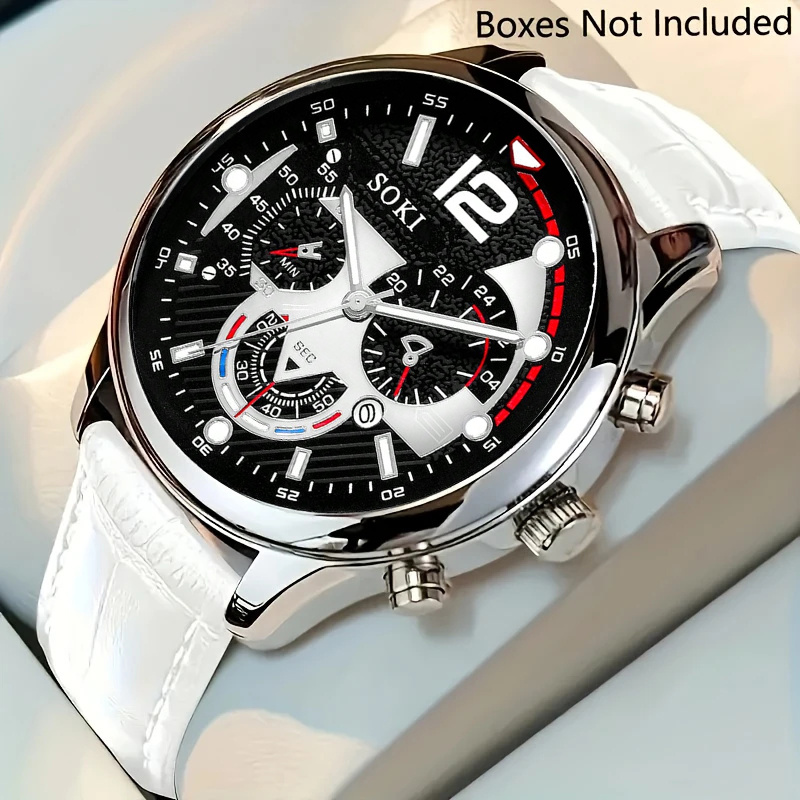 TEMU 1pc Men's Vintage Minimalist Watch With Round Dial & Quartz Movement - Elegant Clock Hands, Simple Dial For Daily Wear, Weddings, Business & -