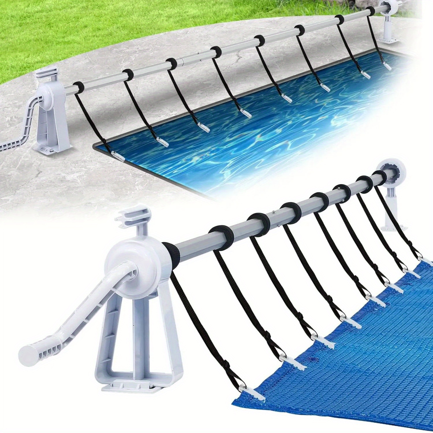 E-shop Pool Reel 1.05 M - 6.15 M Spulensystem Für Pool-Abdeckungen Spulengerät Für Feste Montage Inklusive 8 Bänder Spule Für Pool-Abdeckung Und