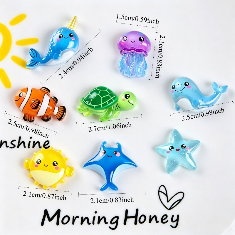 Image of 20pcs Luminous Marine Animal Resin Jewelry Additions, Shapes Like Whales, , Jellyfish, Fish, Starfish, Turtles, Jewelry Making, Hair Clips, Hair Rings, Pendants, Handmade Additions