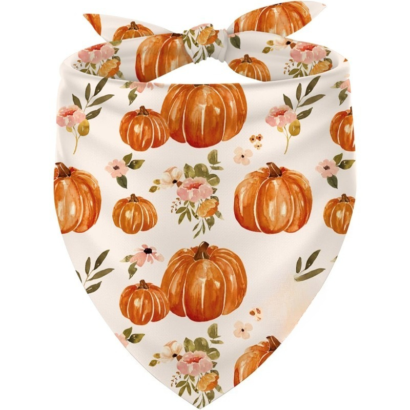 TEMU 1pc 24.8×11 pouces Bandana d'automne pour chien, motif citrouille et floral, foulard ajustable triangulaire pour animaux de compagnie, bavoir