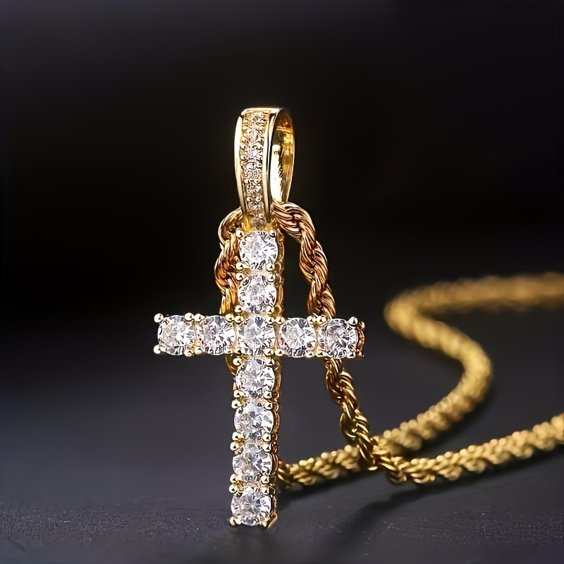 Image of 1pc Joyhers Women's & Suitable For Party Luxe Cross Pendant Necklace - -plated Religious With Synthetic Synthetic Zirconia, Sparkling Easter Jewelry For Church Events, Daily Wear &