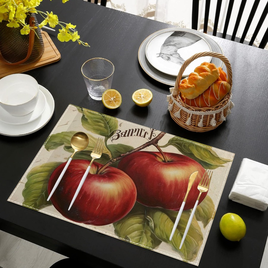 

1/4/6pcs Design Polyester Place Mats - Machine Washable, Non-slip, Absorbent Dining Table Mats, Heat-resistant, Multifunctional Kitchen Countertop Coasters, Room Decor