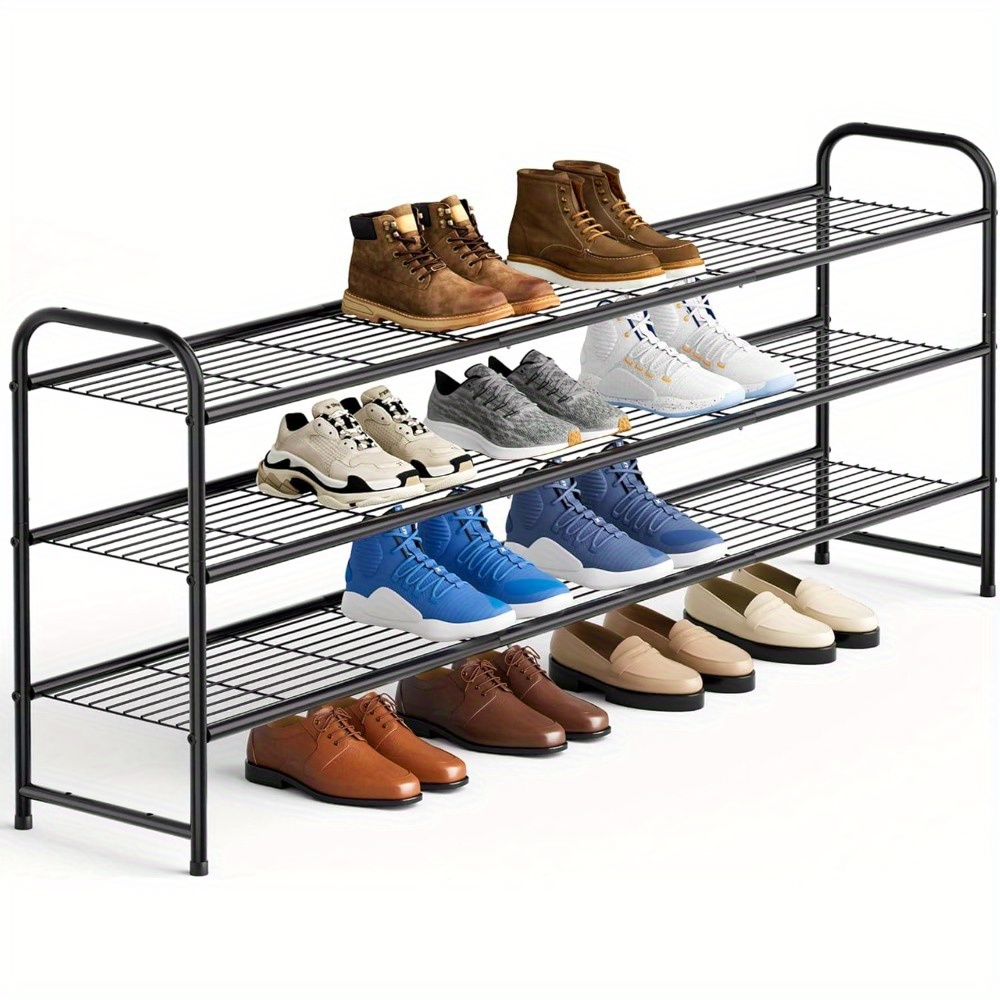 tier metal shoe rack long storage organizer sturdy wide shoe