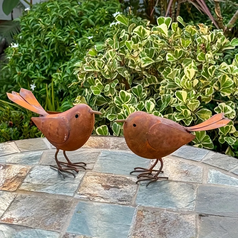 TEMU 2 stuks Vintage Metalen Vogel Buiten Tuindecoratie - Stevige IJzeren Staande Beelden met Expressieve , Realistische Zittende Vogels voor Tuin, ,