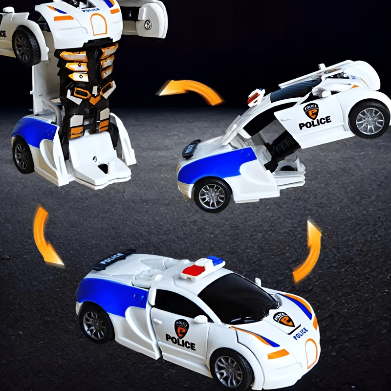 Transformable Police Car to Robot Toy - Real Sports Car to Robot Transformation, Durable Plastic Manual Operation No Batteries Needed, White & Blue with Orange Accents, Gift for Teens Boys Girls (Christmas Thanksgiving Halloween), Teen Collectible Toy | Transformable Toy | Durable Plastic Construction, Toy Cars