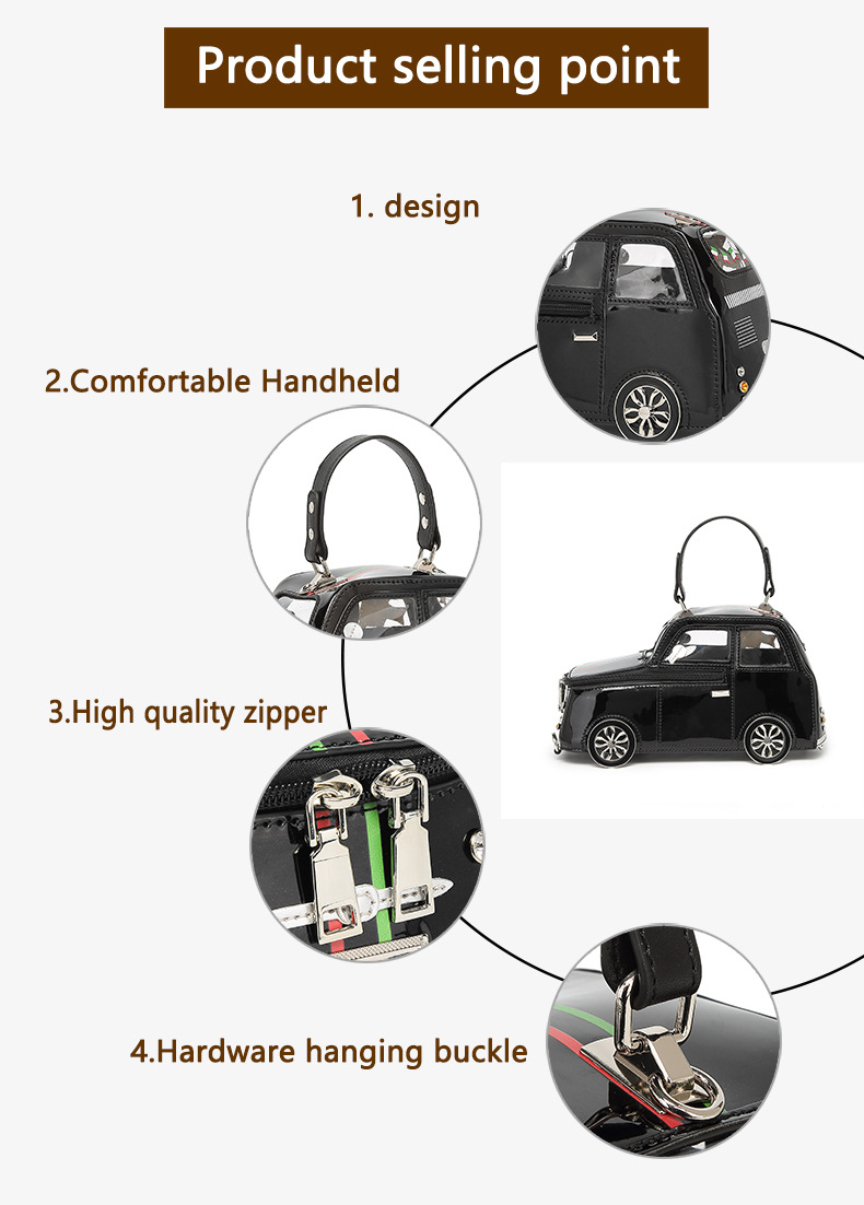 Women's 3D Mini Car-Shaped Handbag - Cute Purse with Adjustable Crossbody/Shoulder Strap, Golden-Tone Door Handle & Realistic Headlights - Pink/Golden/Black (-Like) Bag for Daily Use, Parties, - Stylish Gift Idea