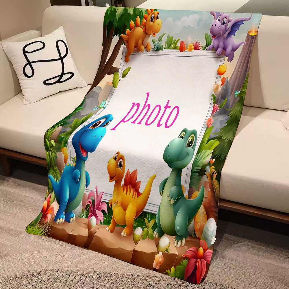 TEMU Custom Photo Blanket, Dinosaur-themed Personalized Throw Blanket, Customized Gift Blanket For Family, , Father, Mother, Christmas, Halloween,