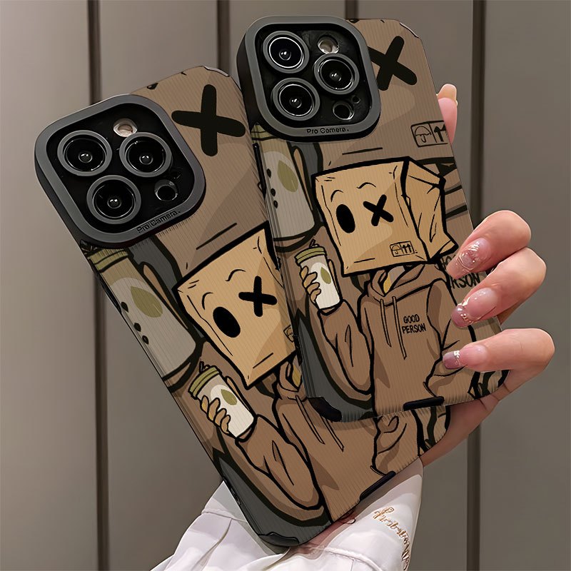 Cartoon Headed Box Boy Phone Case for iPhone 16/16Plus/16Pro/16ProMax/for iPhone 15/15Plus/15Pro/15ProMax/for iPhone 14/14Plus/14Pro/14ProMax/for iPhone 13/13Pro/13ProMax/for iPhone 12/12Pro/12ProMax, for iPhone 11/11/11Pro Max/for iPhone 7/8/for iPhone x/xs, Dirt Resistant and Anti-Fall