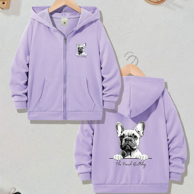 

Women's Casual Bulldog Print Zip-up Hoodie - Long Sleeve, Pockets, Stretchy Polyester , Machine Washable