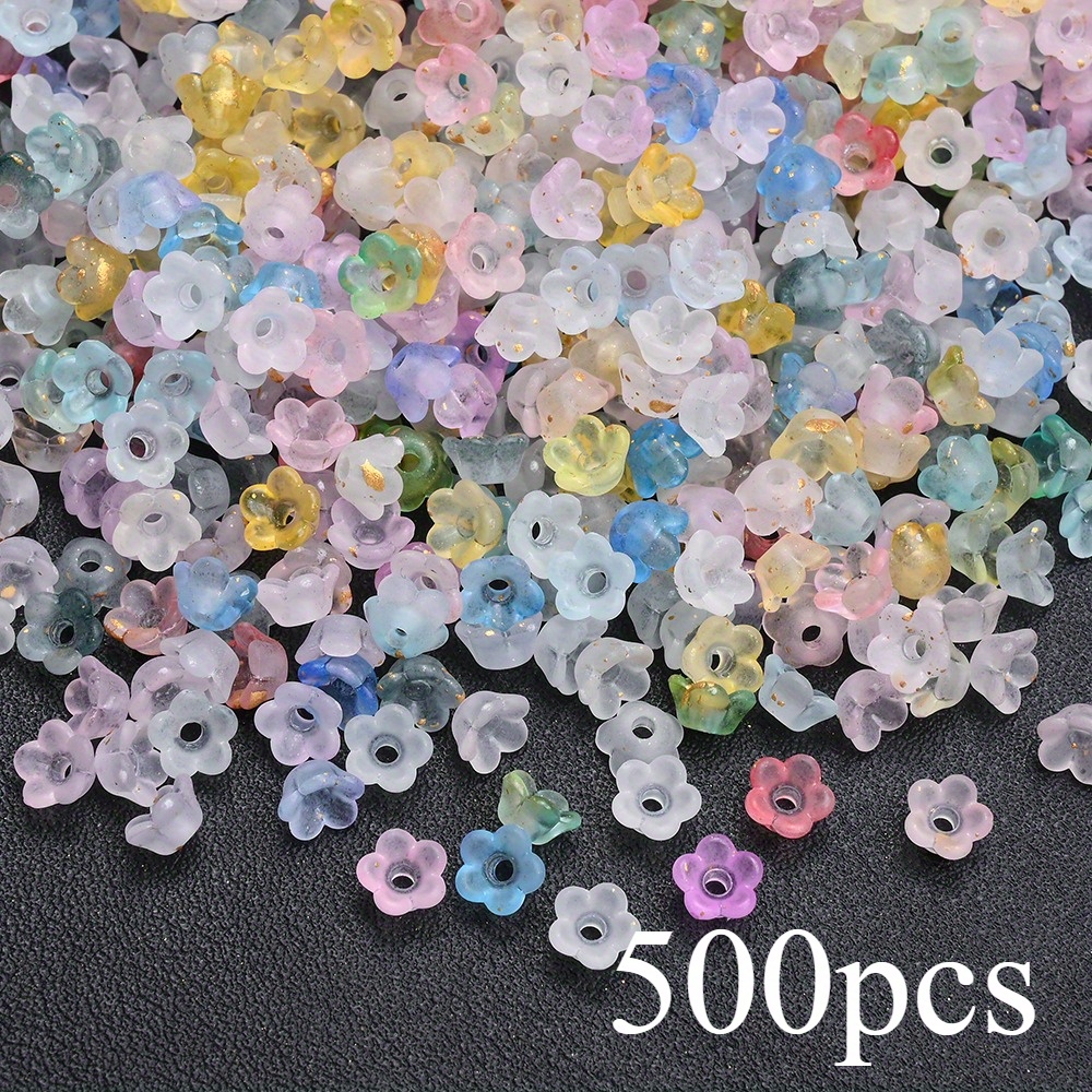 TEMU 500pcs 3x6mm Mini Flower Beads And Bead Assortment, Random Color Sprinkle Golden Lily Of The Valley Tiny Beads For Jewelry Making Earring,