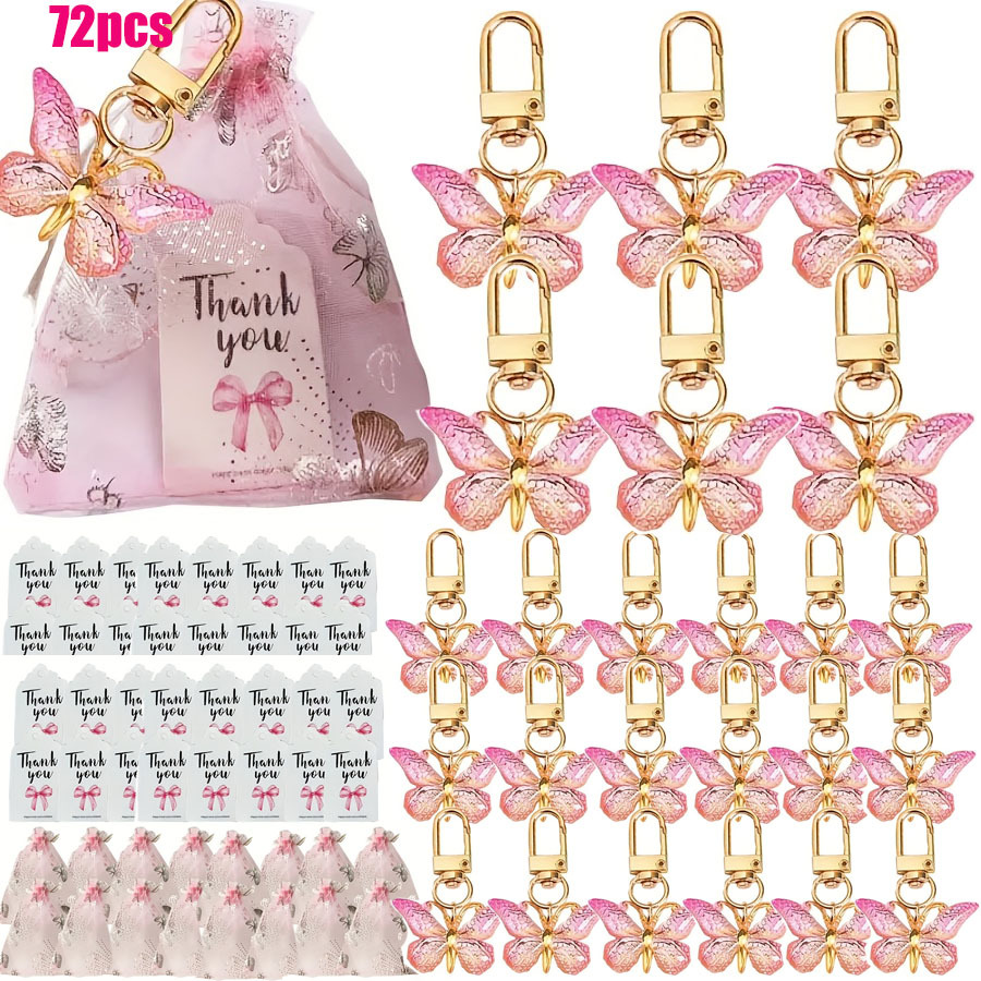 TEMU Cadeau pour elle/lui, un ensemble de 72 pièces, comprenant des ensembles cadeaux de porte-clés papillon, 24 porte-clés roses en acrylique, 24
