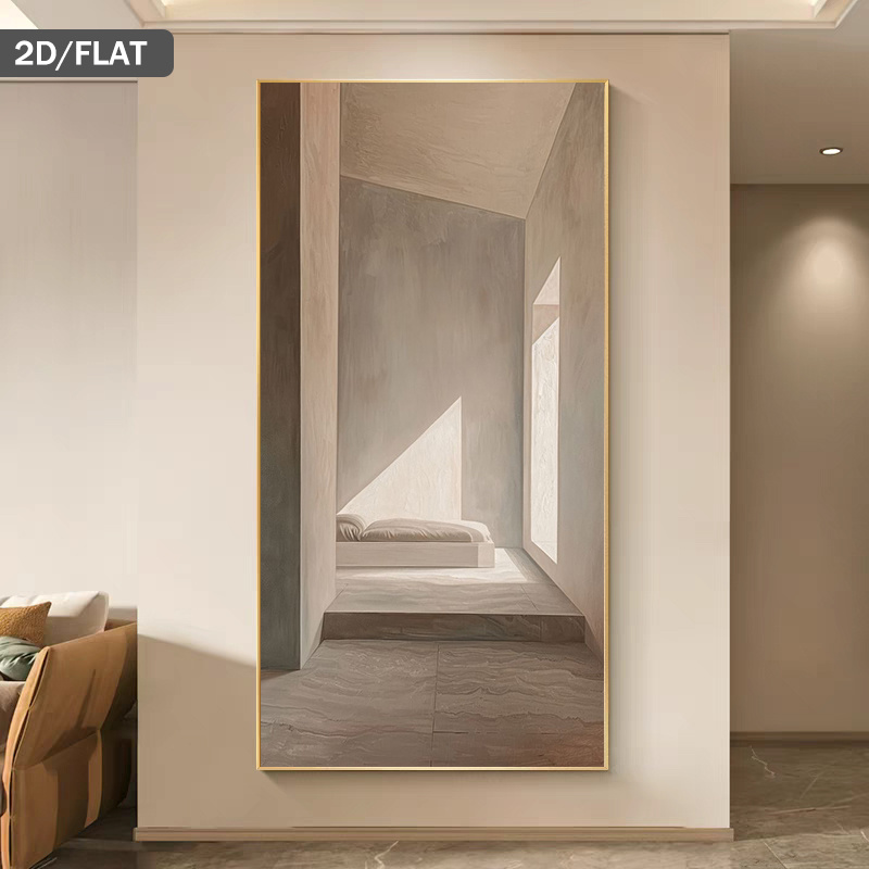 2D Flat, 2D Flat, 2D/FLAT 1pc Large Modern Abstract Minimalist Canvas Art - Frameless Neutral Beige, White, Brown, Black, Gray Wall Art - Ultra-Long 31.49X62.99 Inches (80X160 Cm) Living Room, Bedroom