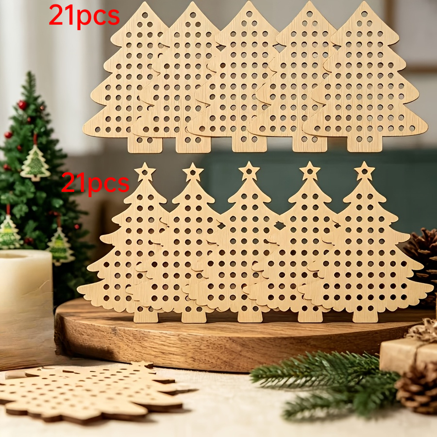 TEMU Kit per croce a forma di albero di Natale in legno da 42 pezzi (senza corde colorate), artigianato graffiti, decorazione per la casa, regalo di