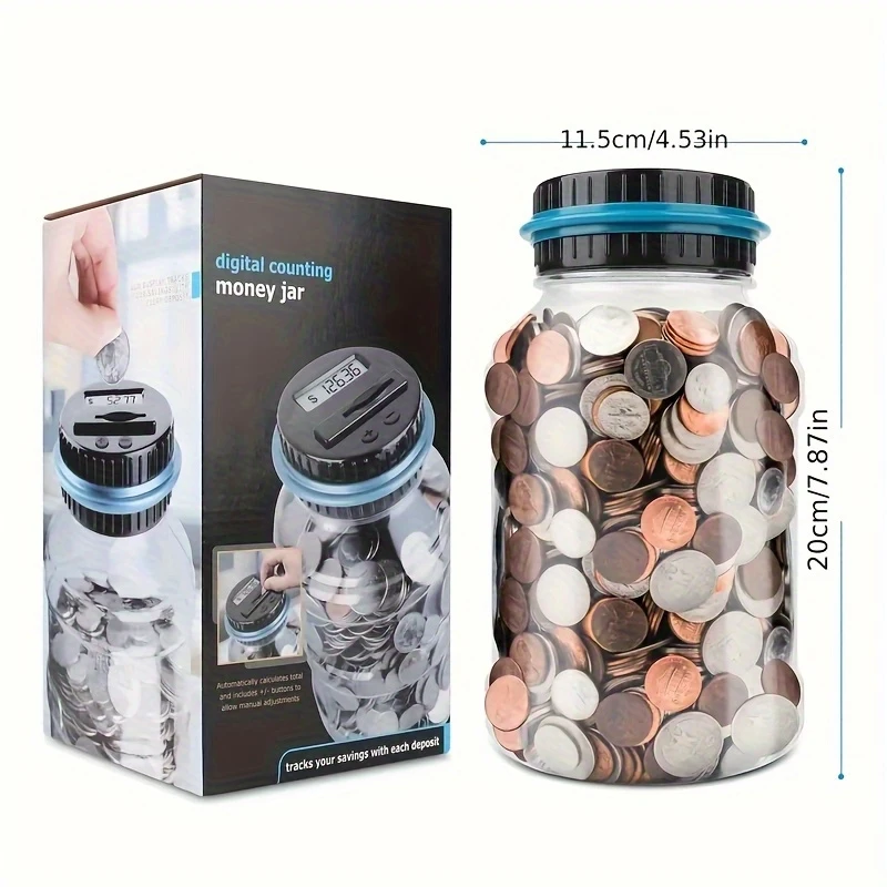 large digital coin counter jar - automatic currency storage box with lcd display, ideal for bankrolling & saving money - perfect easter/birthday gift (battery not included) details 4