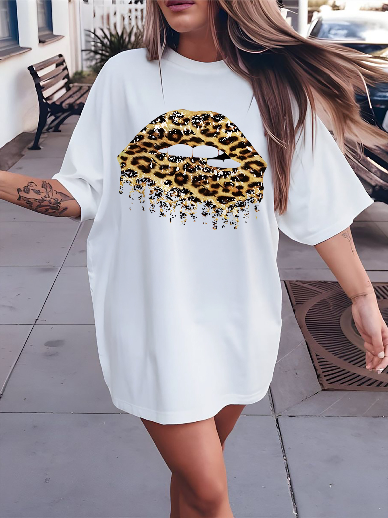 women's casual short sleeve crew neck t shirt leopard Temu Germany