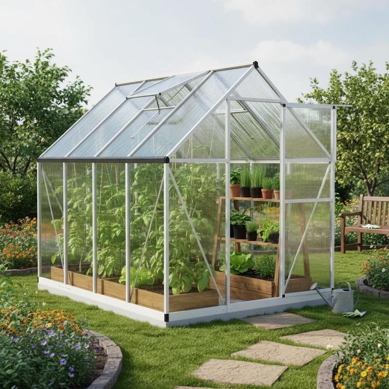 Image of Plant Propagation House Greenhouse 224x169x202cm | Aluminum Alloy Base Frame, Light Transmission, Ventilation, Glass Replacement, Garden Year Extension