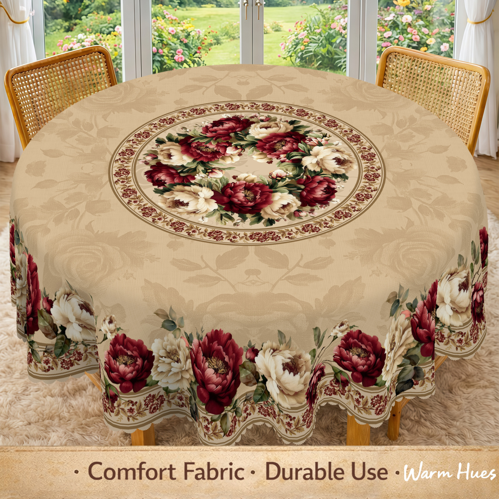 TEMU 1pc, For Floral Tablecloth, Elegant Peony , Gift For Floral Lovers, Perfect For Home Kitchen, Dining Room, Patio, Weddings, For Home Decor, For