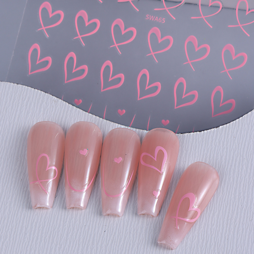 Heart Nail Art Stickers - 8 Sheets Valentine's Day Holographic Red & Black Nail Decals