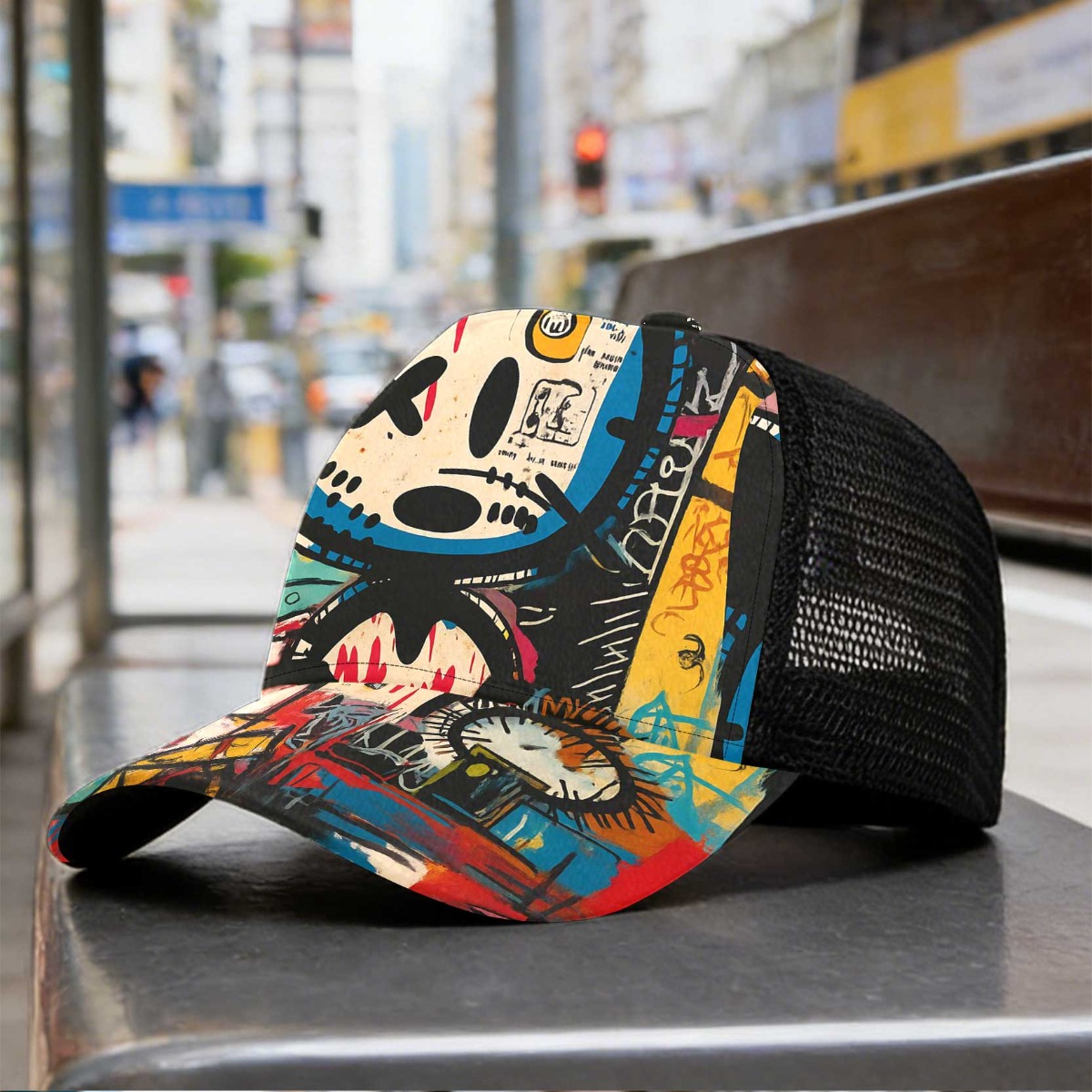 TEMU Graffiti Abstract Printed Mesh Baseball , Adjustable Lightweight Breathable Casual Hat For Outdoor, Family &