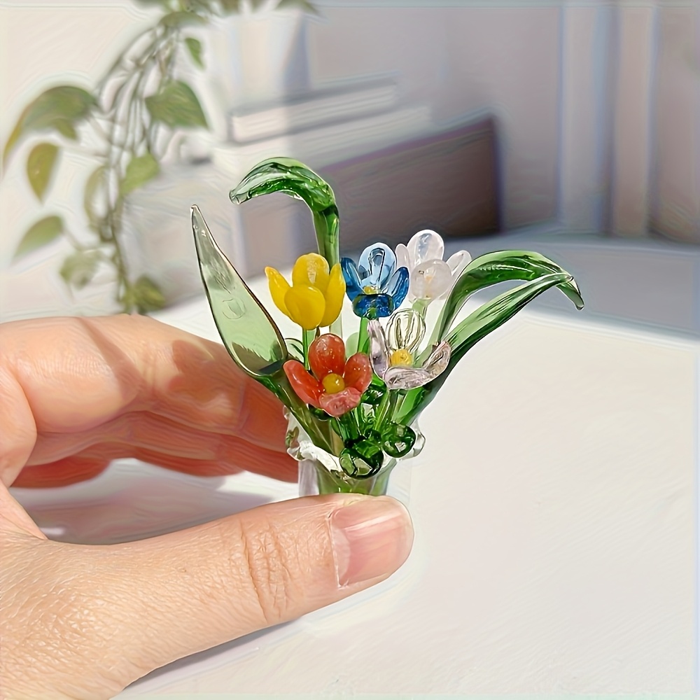 16pcs handmade   glass flower figurines - pink tulip bouquets in transparent vases, wedding table centerpieces, photography props, suitable for crafts, decorations, gift for, table settings, glass tulips Product details 2