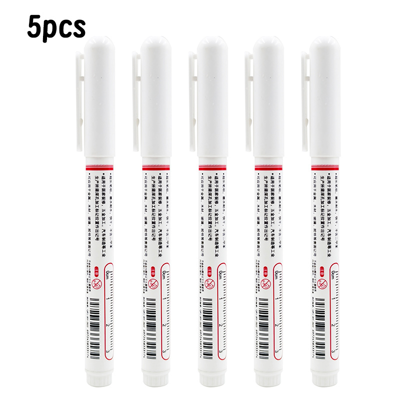 5pcs Long Nib Marker Pens, For Woodworking, Construction, Crafts-medium Point, Multi-surface Use On Wood, Plastic, Glass, Metal, Construction Tools No Bleed Ink
