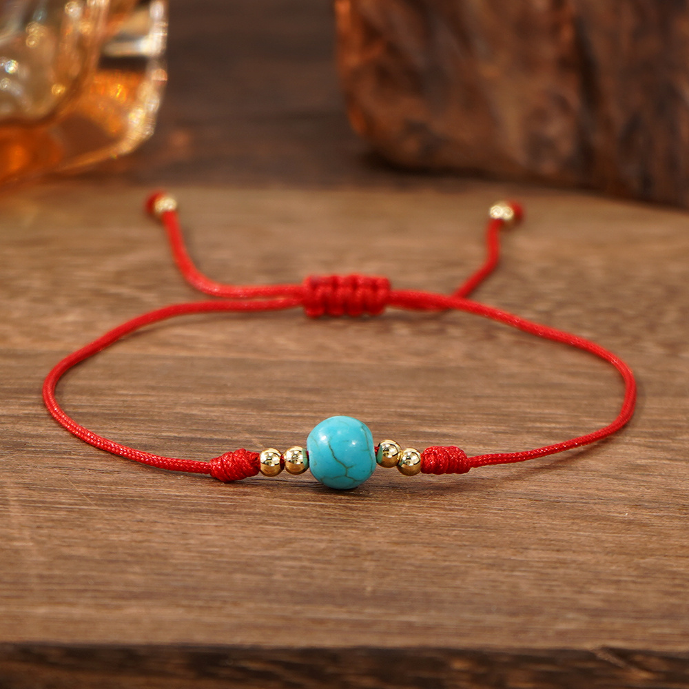 Boho Style Semi-Synthetic Gemstone Red Cord Bracelet