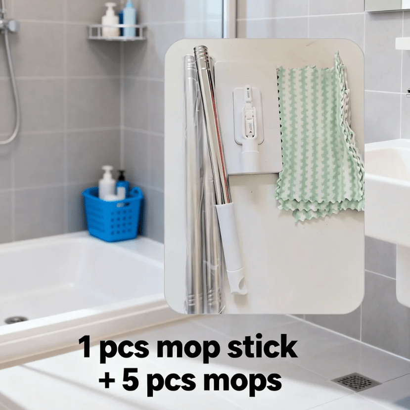 TEMU 6-teiliges Set: 1 Moppstiel und 5 - Schnellwechselbare Stoffe, Robuste Bauweise, Platzsparendes Design, Kompatibel mit Standard-Reinigungspads,
