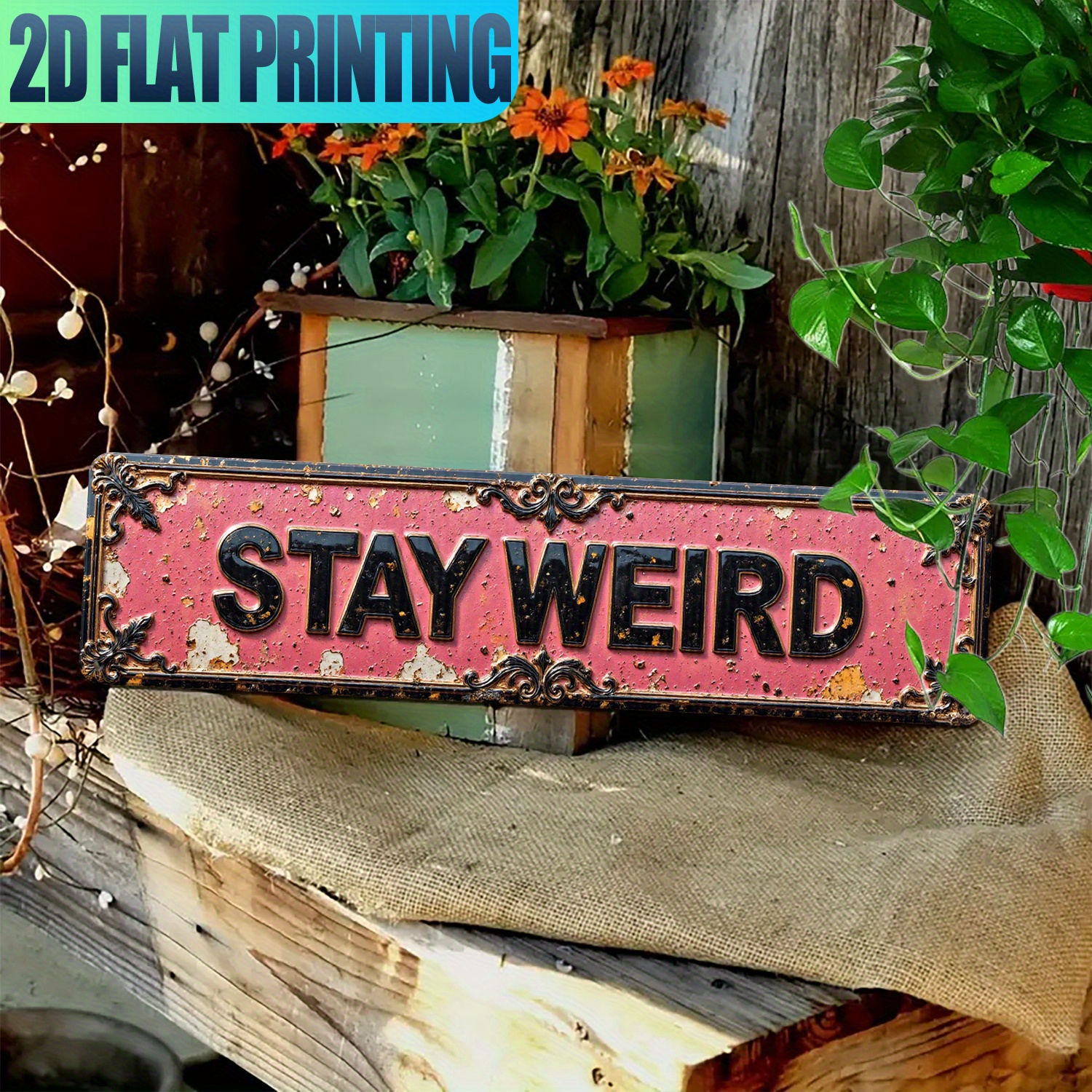 TEMU 2d Flat, 1pc Large Vintage "" Metal Wall Sign - Gothic Lettering - Distressed Large Wall Plaque Suitable For Farmhouse, Gothic, Bohemian Decor -