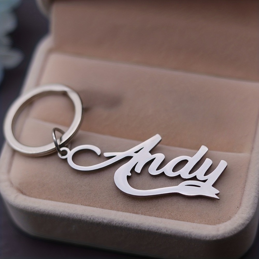 TEMU Llavero personalizado de acero inoxidable con - e grabados a medida - Anilla de llave de resistencia - Regalo de , aniversario, Navidad - Placa