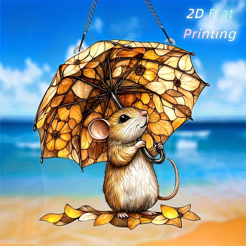TEMU 2d Flat, 1pc, 2d Flat Acrylic Umbrella Mouse Sun - 8x8 Inch Acrylic Ornament With Vibrant Featuring , Perfect Gift For , Ideal For Home And